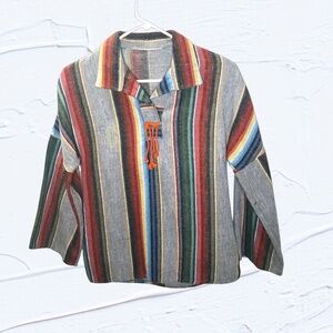 Boho Hippie Striped Shirt - Woven Cotton Blend Mexican Jerga